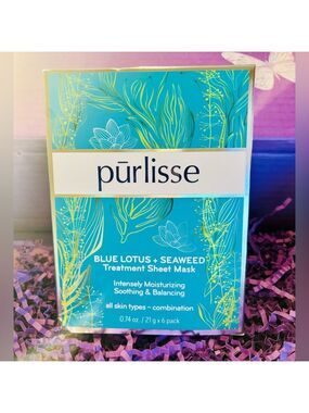 Purlisse Blue Lotus + Seaweed Treatment Sheet Mask - Mask Set, Pack of 6